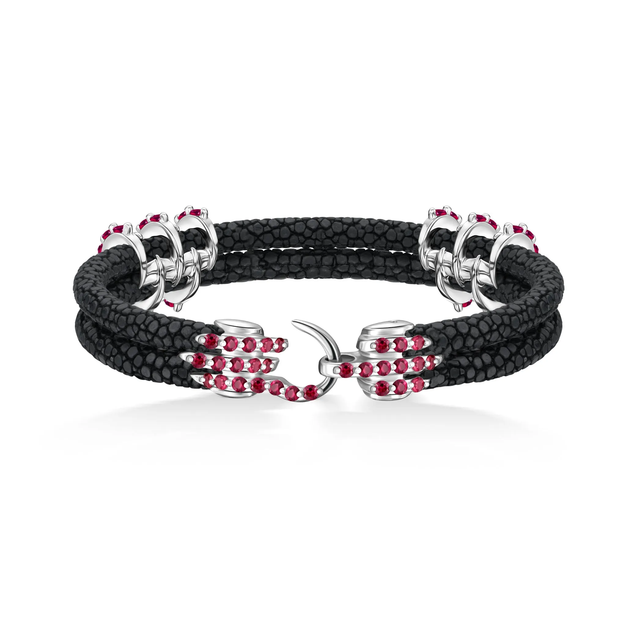 B453 Silver Black Stingray Ruby w/ Ruby Clasp