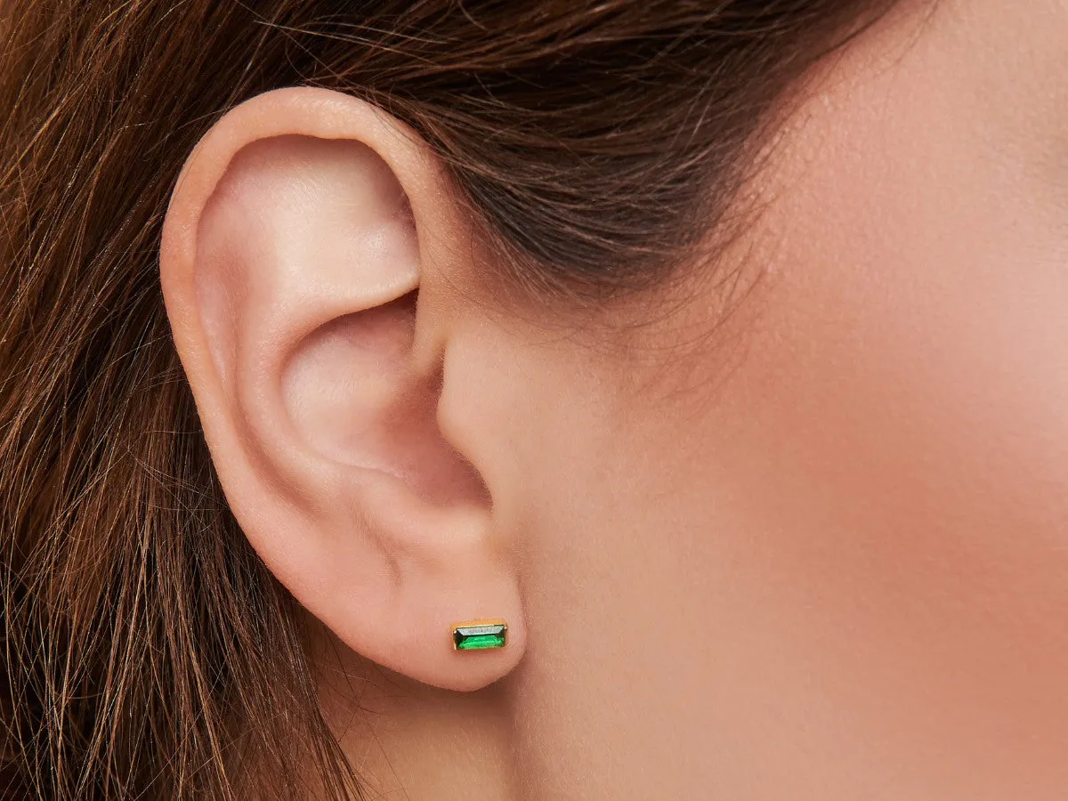 Baguette Emerald Studs