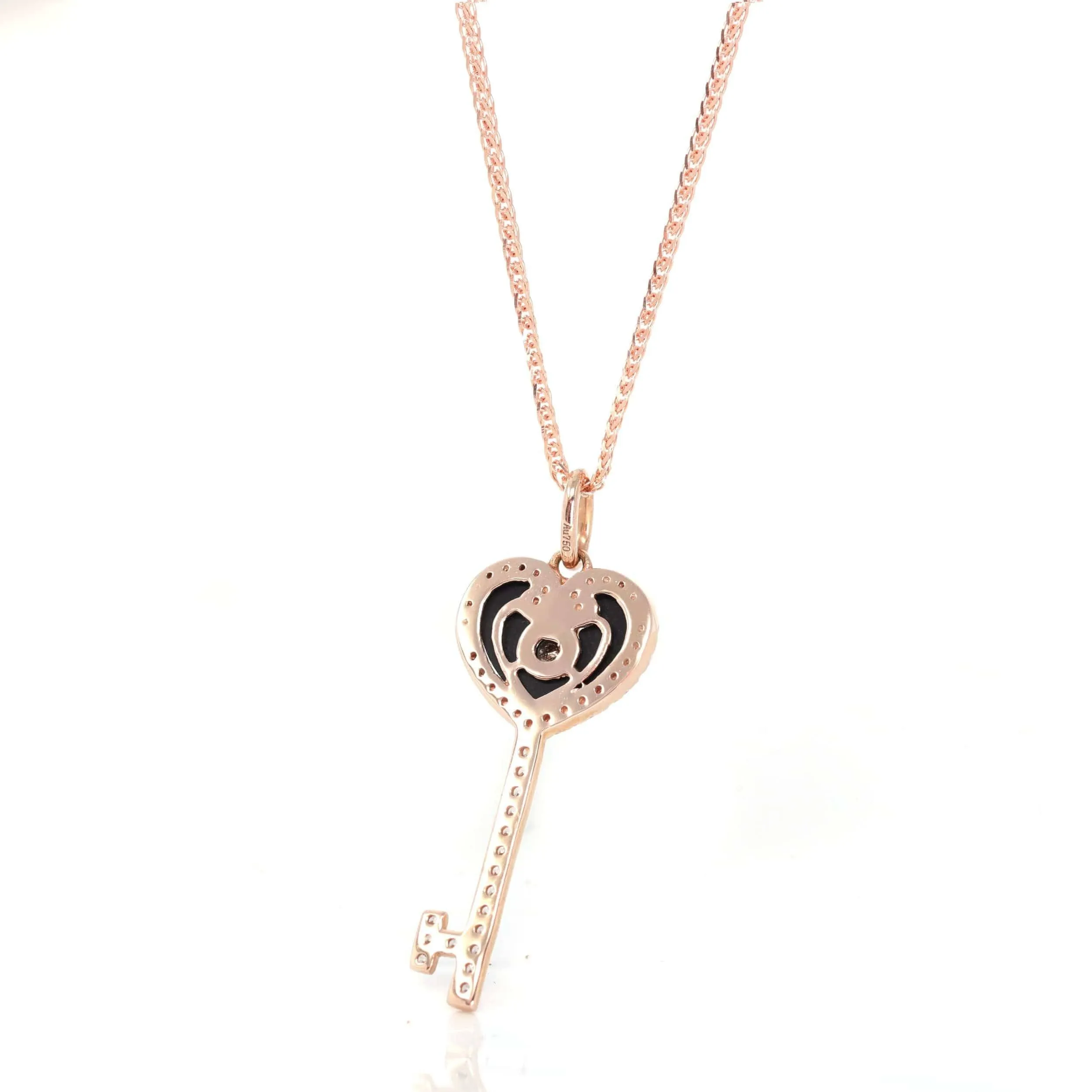 Baikalla™ 18k Rose Gold Black Jade Heart Key Necklace With CZ