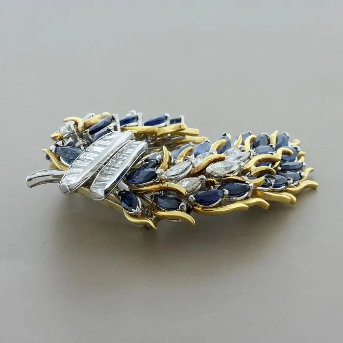 Blue Sapphire Diamond Flex Brooch in Platinum and Gold