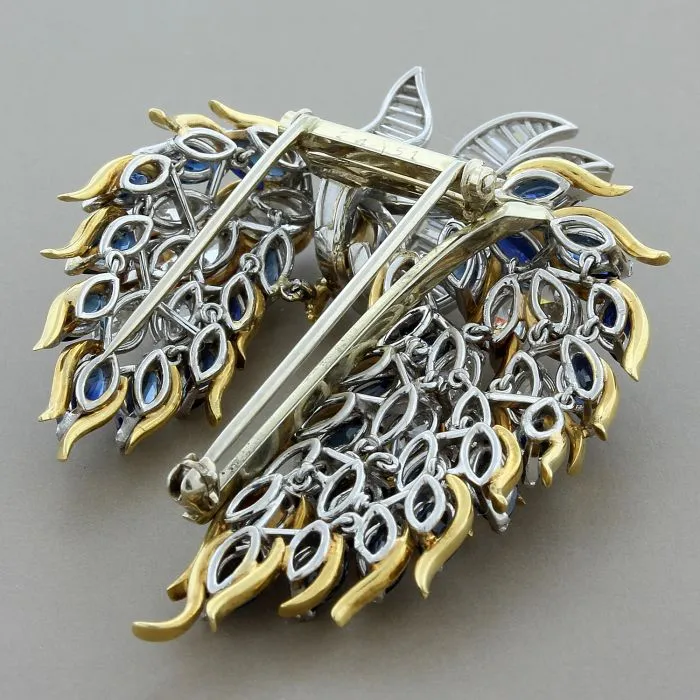 Blue Sapphire Diamond Flex Brooch in Platinum and Gold