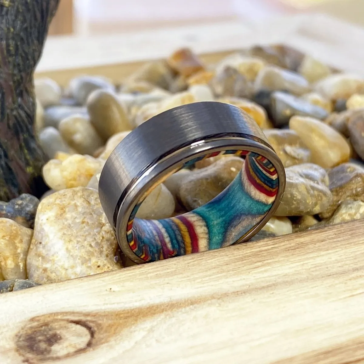 BOW | Multi Color Wood, Gunmetal Tungsten Offset Groove