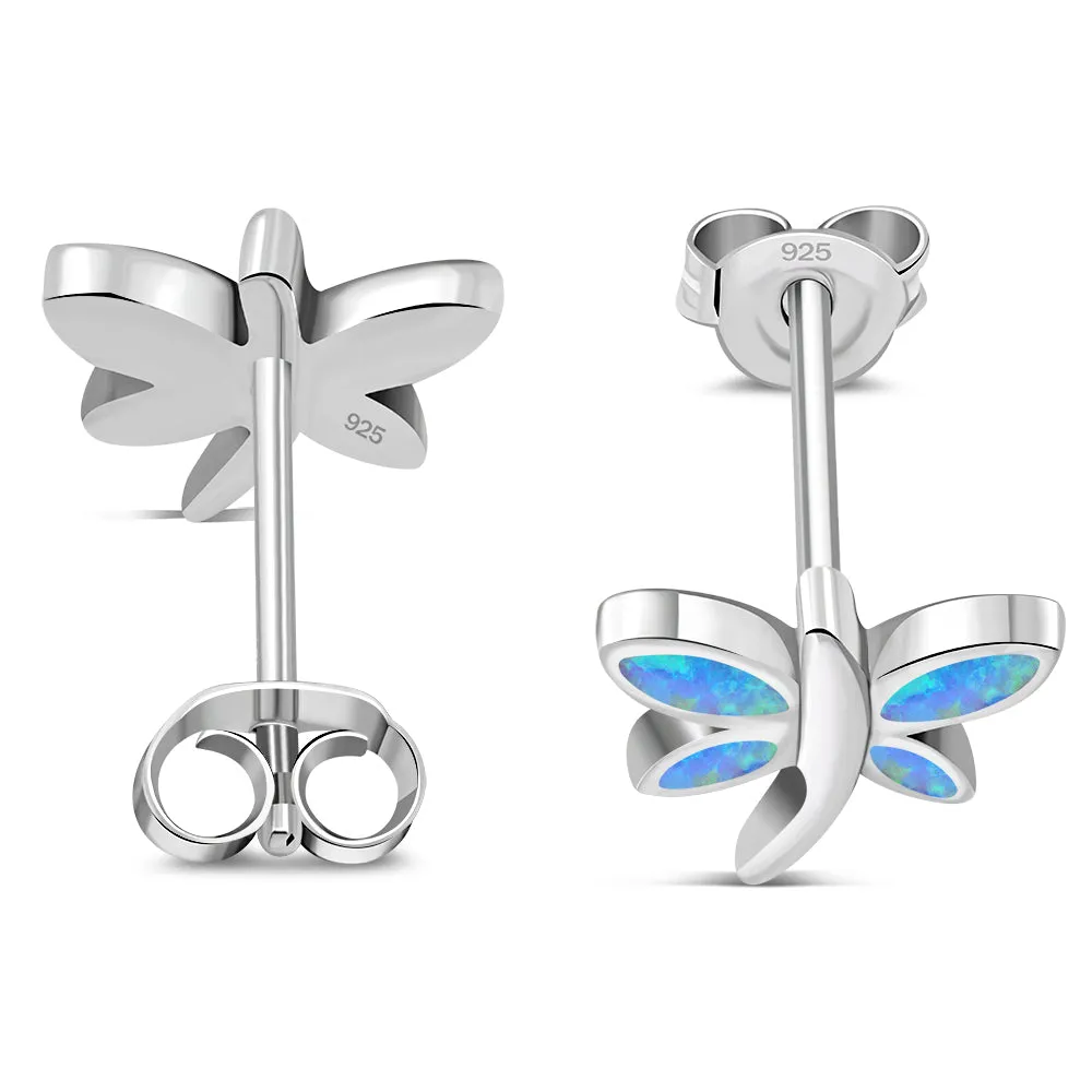 Butterfly Stud Synthetic Blue Opal Sterling Silver Earrings