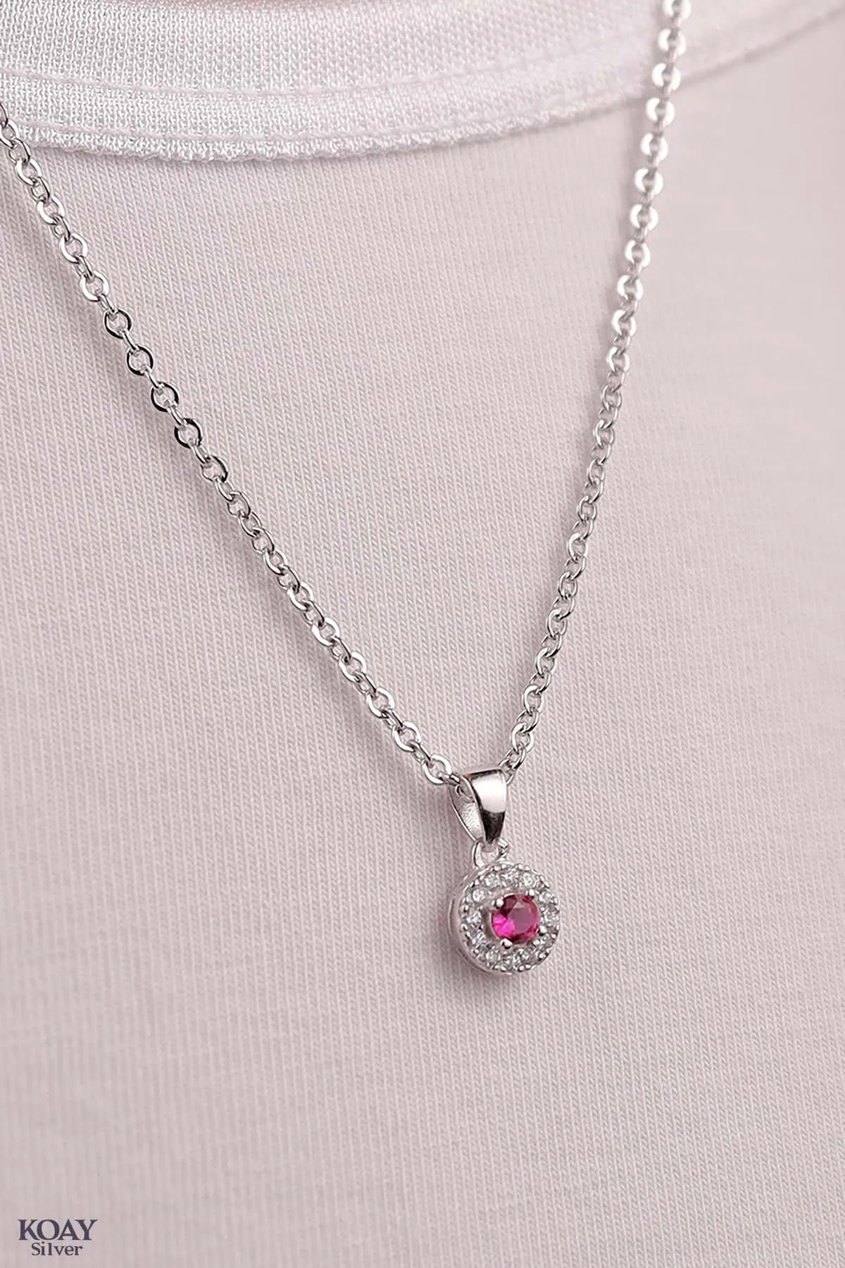 Circle Zircon Pink Necklace