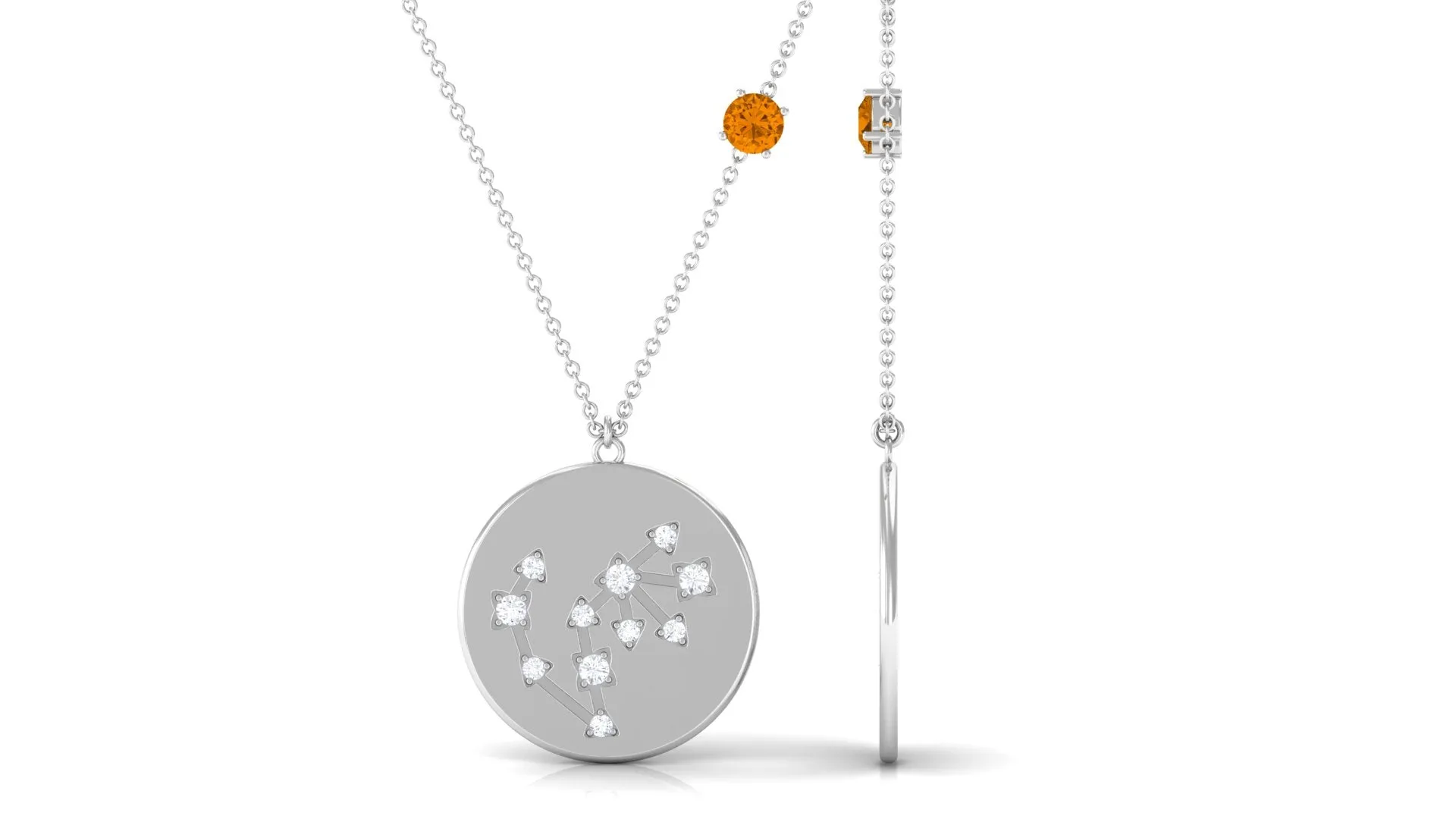 Citrine and Moissanite Scorpio Constellation Disc Pendant