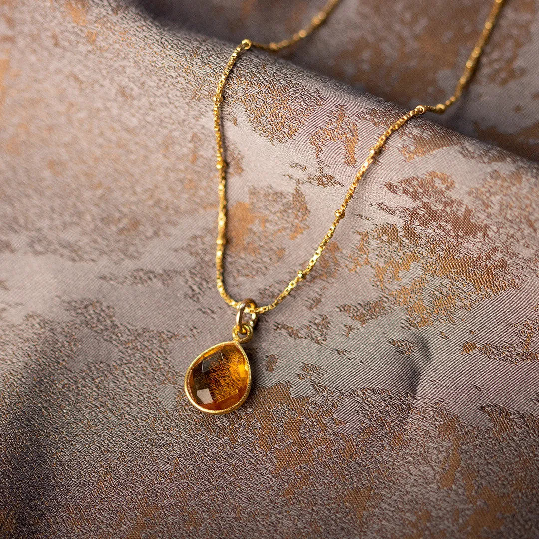 Citrine Charm Necklace | Gold - November