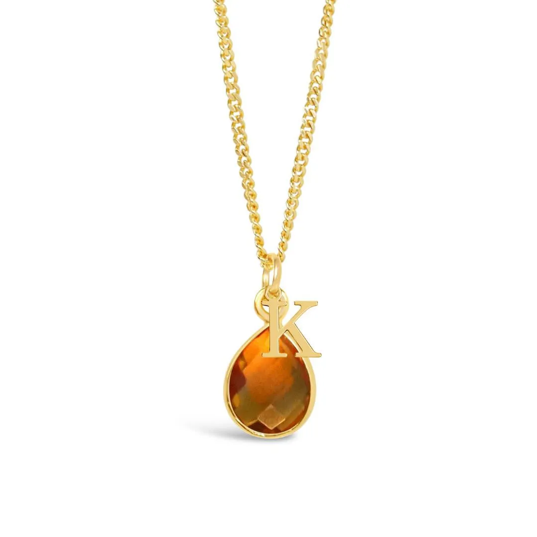 Citrine Charm Necklace | Gold - November