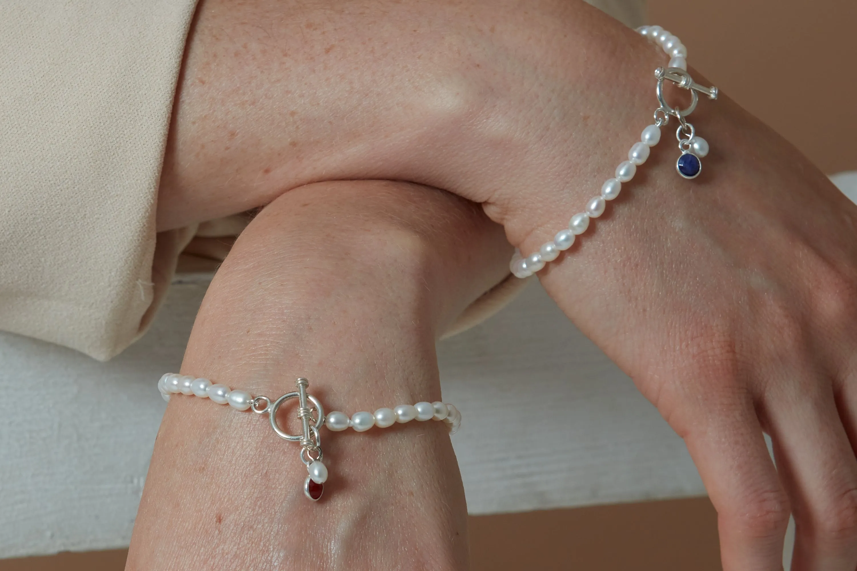 Clara cultured freshwater pearl bracelet with ruby pendant