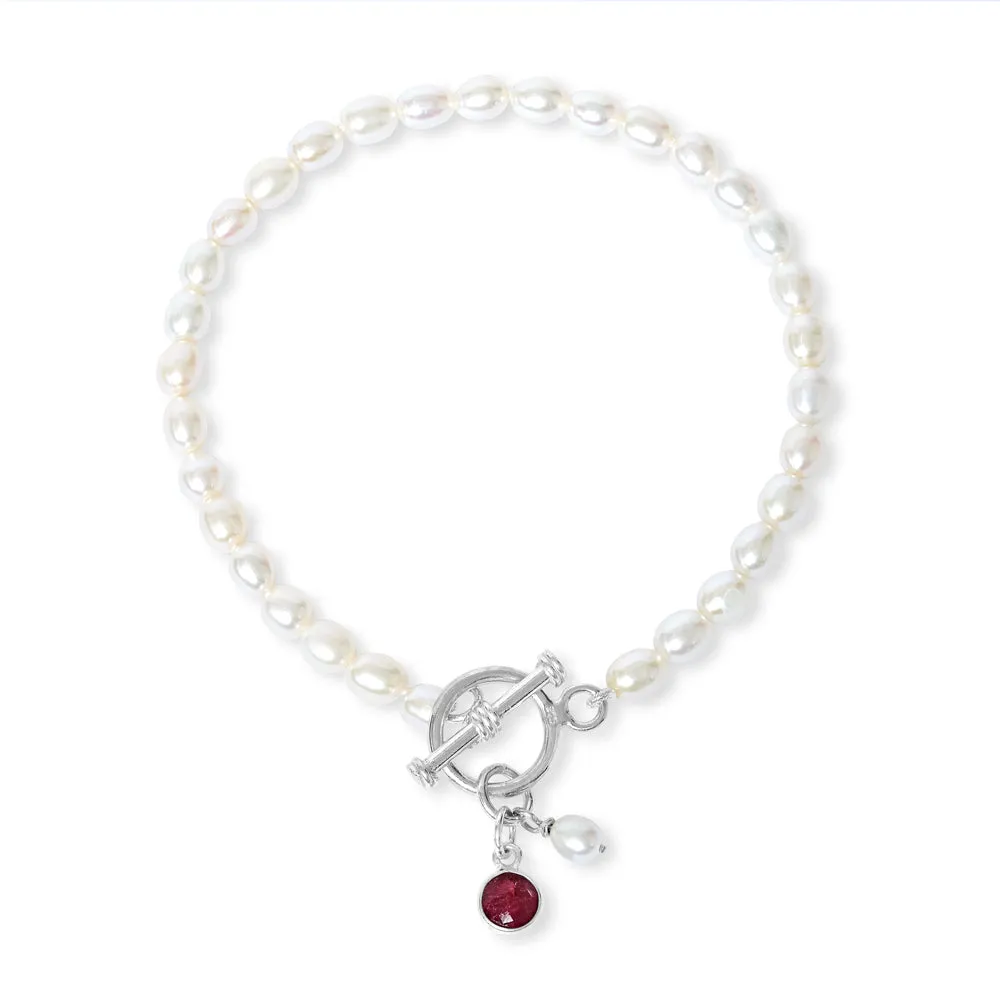 Clara cultured freshwater pearl bracelet with ruby pendant