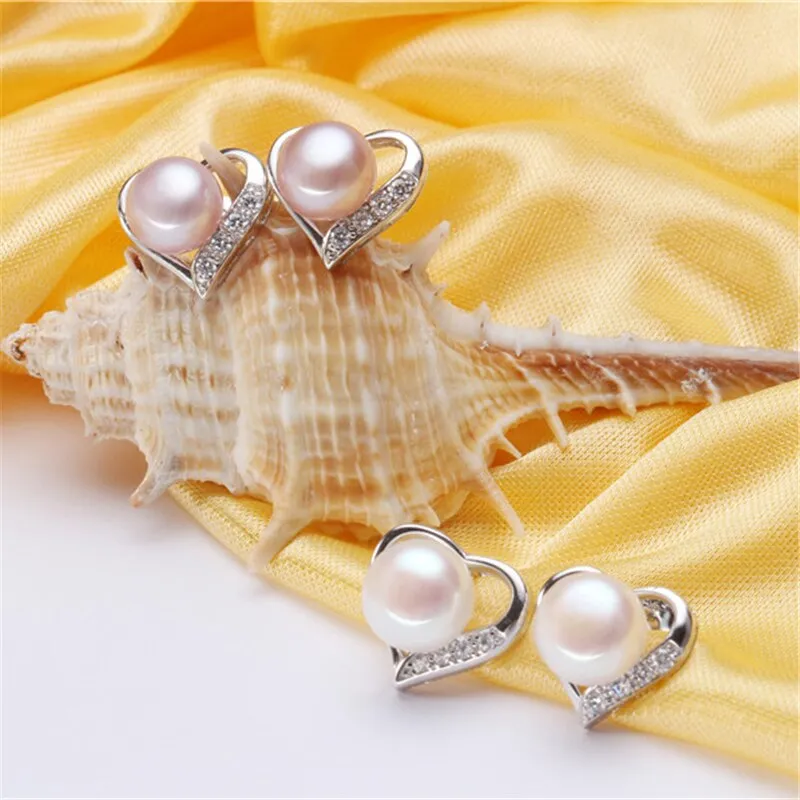 Classic Heart Natural Pearl Earrings 925 Sterling Silver
