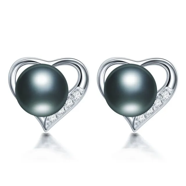 Classic Heart Natural Pearl Earrings 925 Sterling Silver