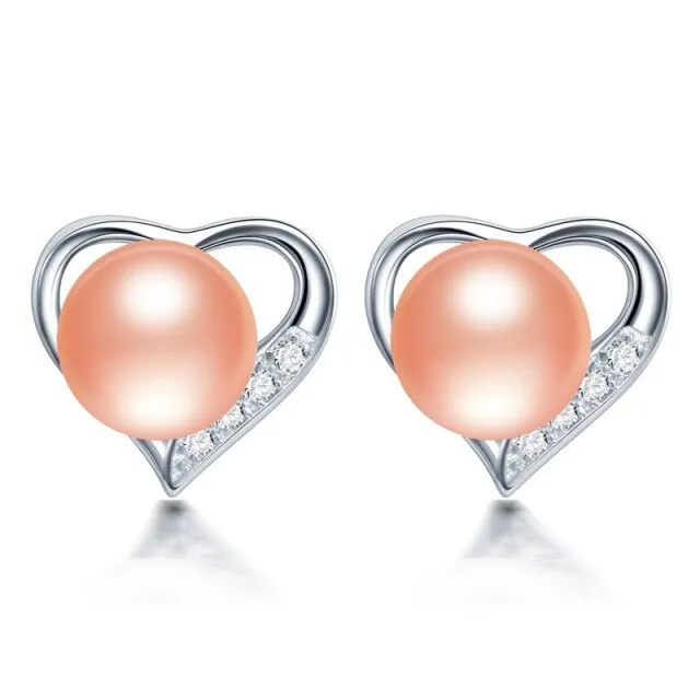 Classic Heart Natural Pearl Earrings 925 Sterling Silver