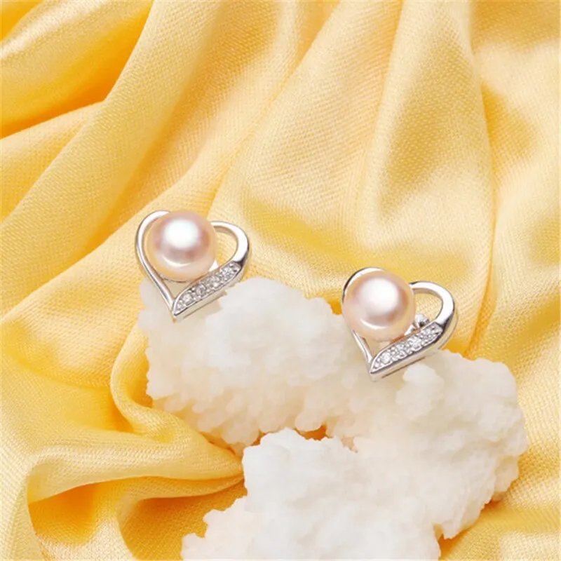 Classic Heart Natural Pearl Earrings 925 Sterling Silver