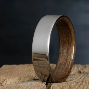 Classic titanium wood lined ring with Walnut wood