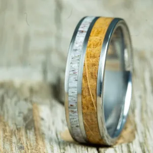 Custom Antler ring with Whiskey barrel wood