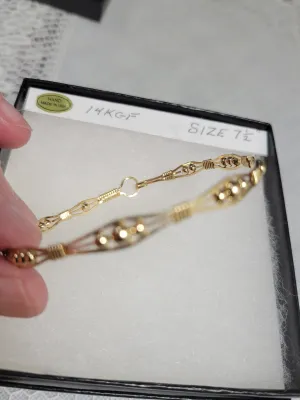 Custom Wire Wrapped 14kgf Beaded Bracelet Size 7 1/2