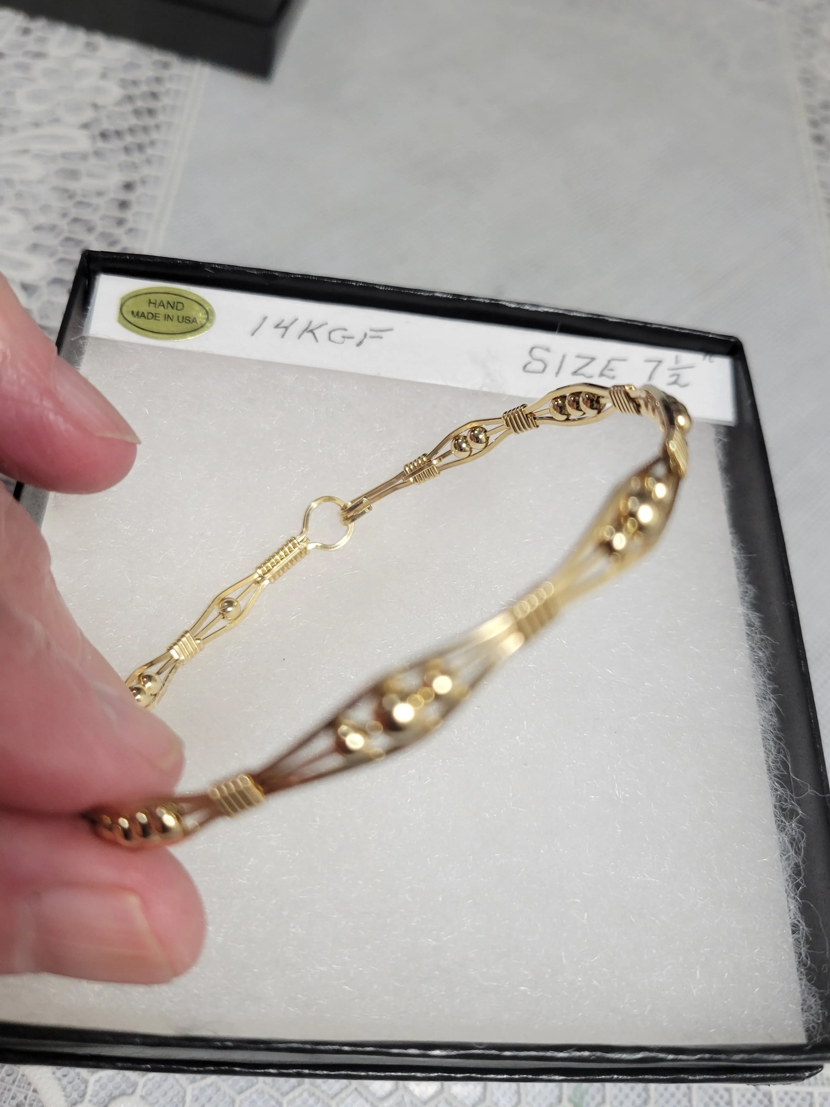 Custom Wire Wrapped 14kgf Beaded Bracelet Size 7 1/2