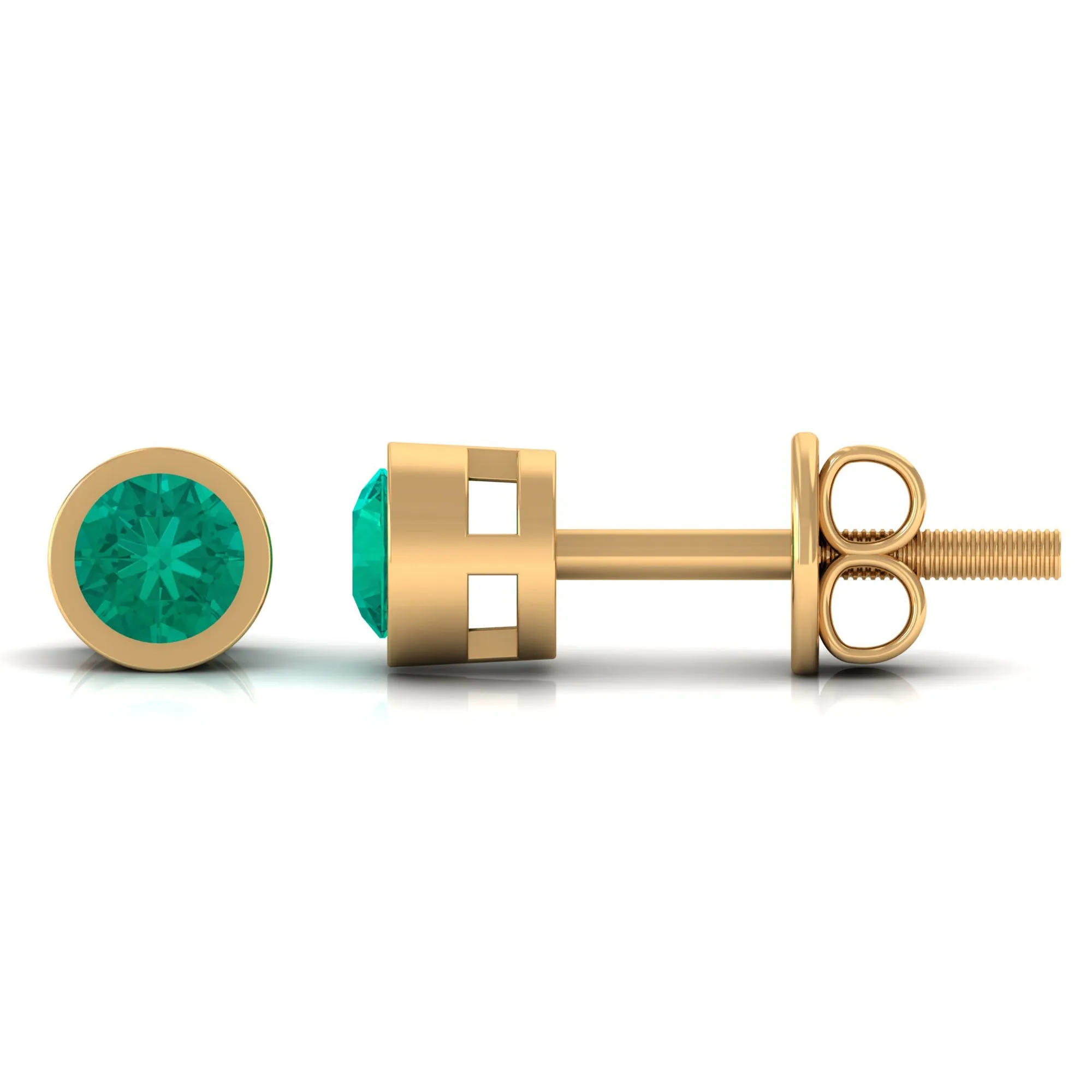 Dainty Emerald Bezel Set Solitaire Stud Earrings