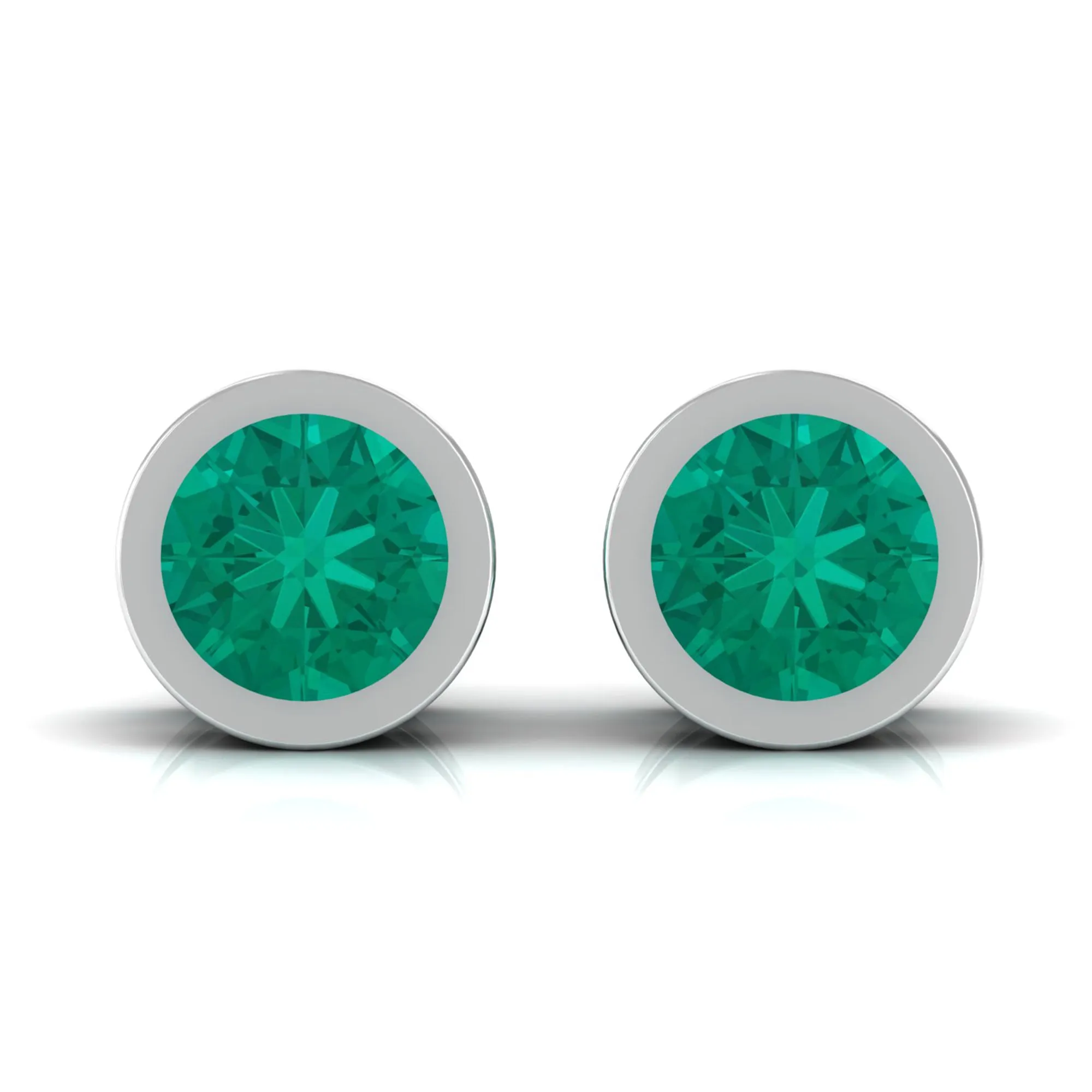 Dainty Emerald Bezel Set Solitaire Stud Earrings