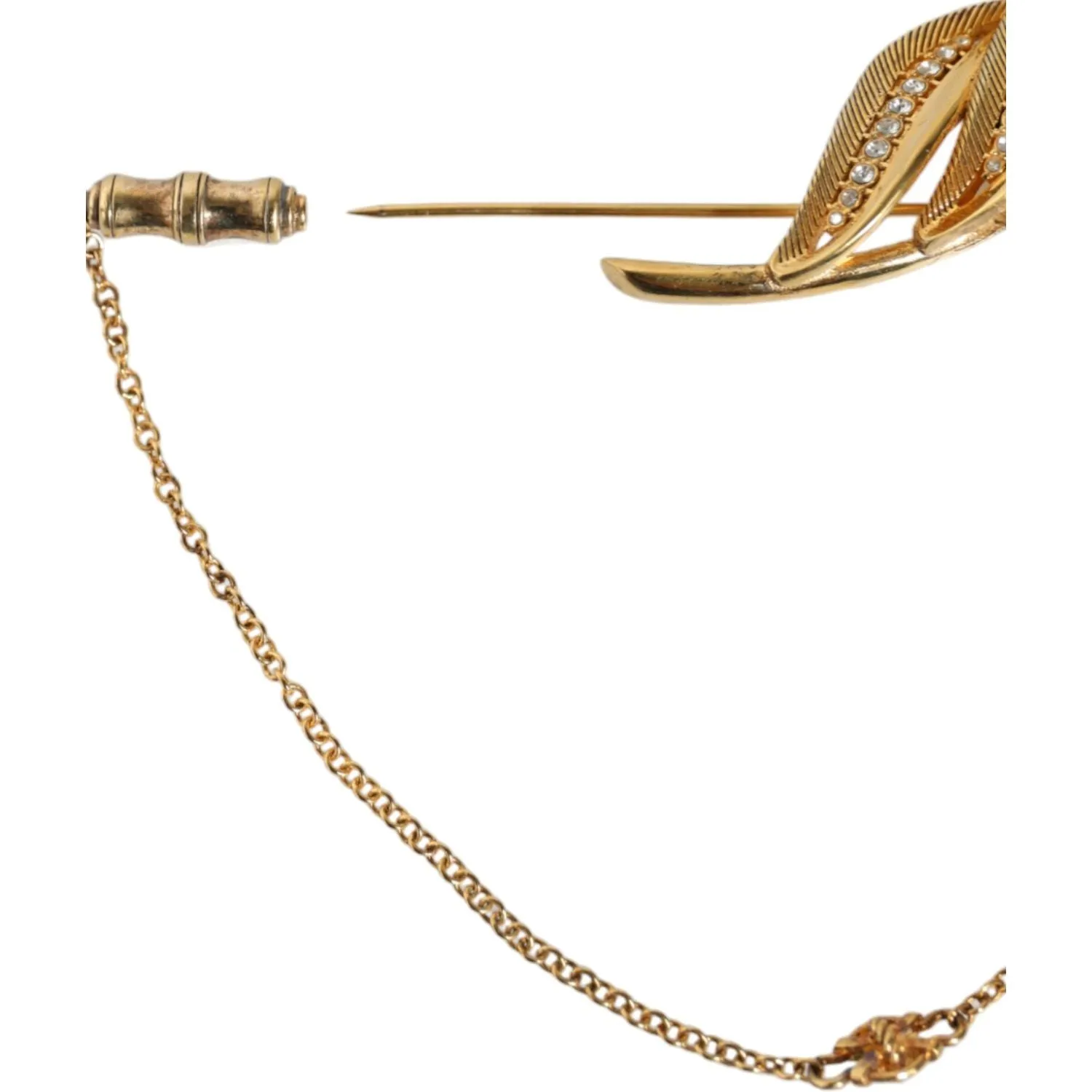 Dolce & Gabbana Gold Tone 925 Sterling Silver Leaf Crystal Chain Brooch