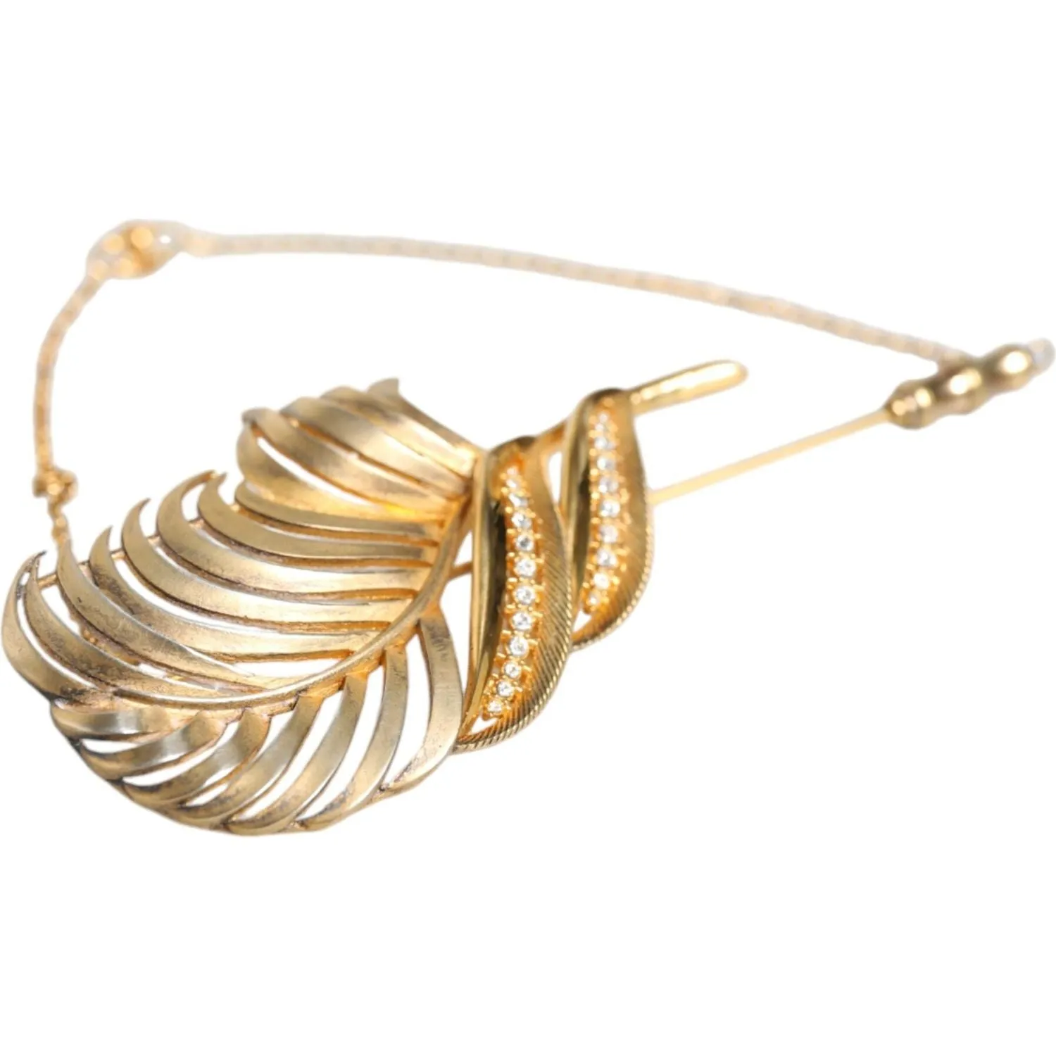 Dolce & Gabbana Gold Tone 925 Sterling Silver Leaf Crystal Chain Brooch