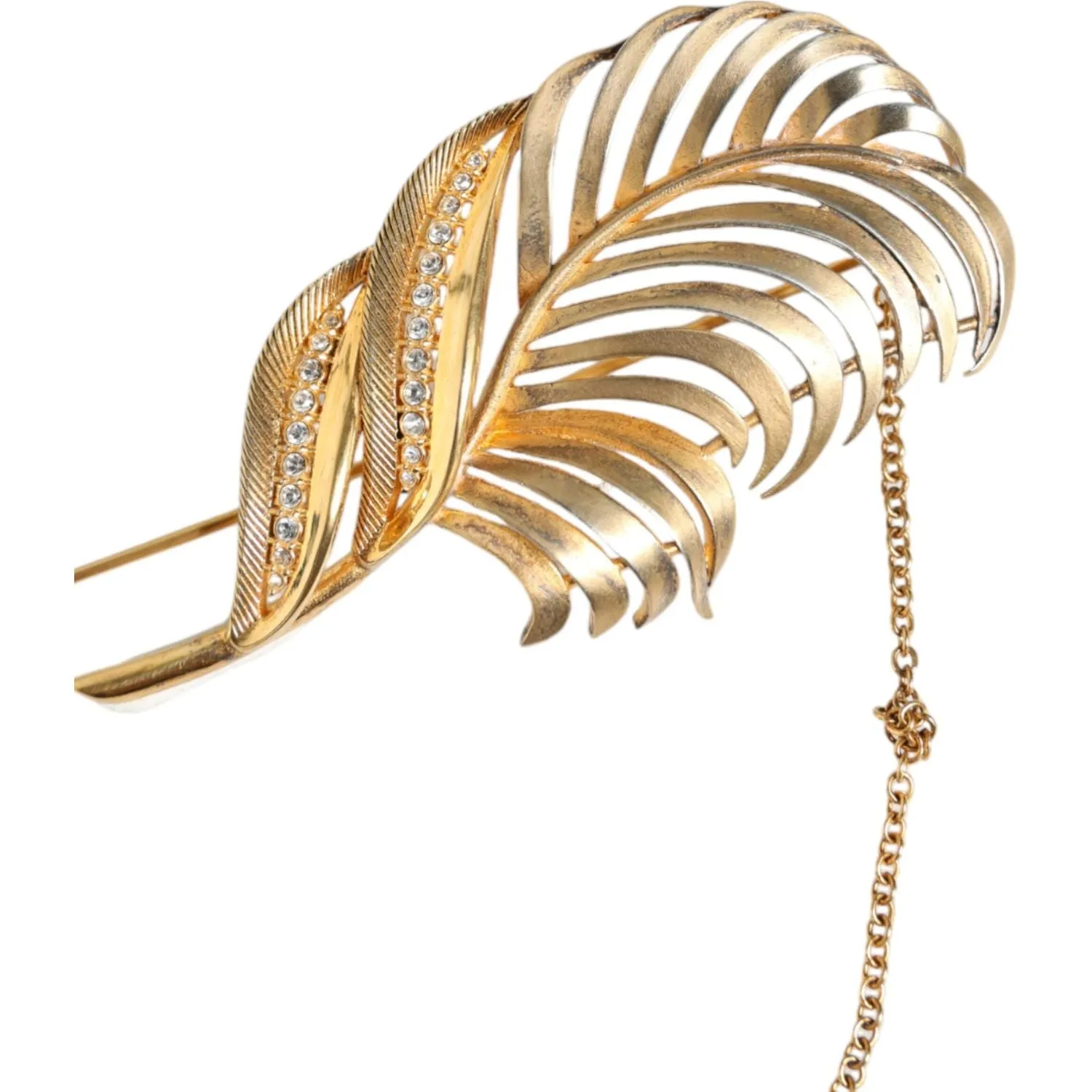 Dolce & Gabbana Gold Tone 925 Sterling Silver Leaf Crystal Chain Brooch