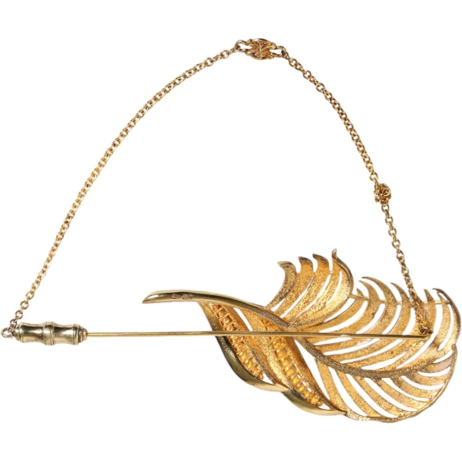 Dolce & Gabbana Gold Tone 925 Sterling Silver Leaf Crystal Chain Brooch