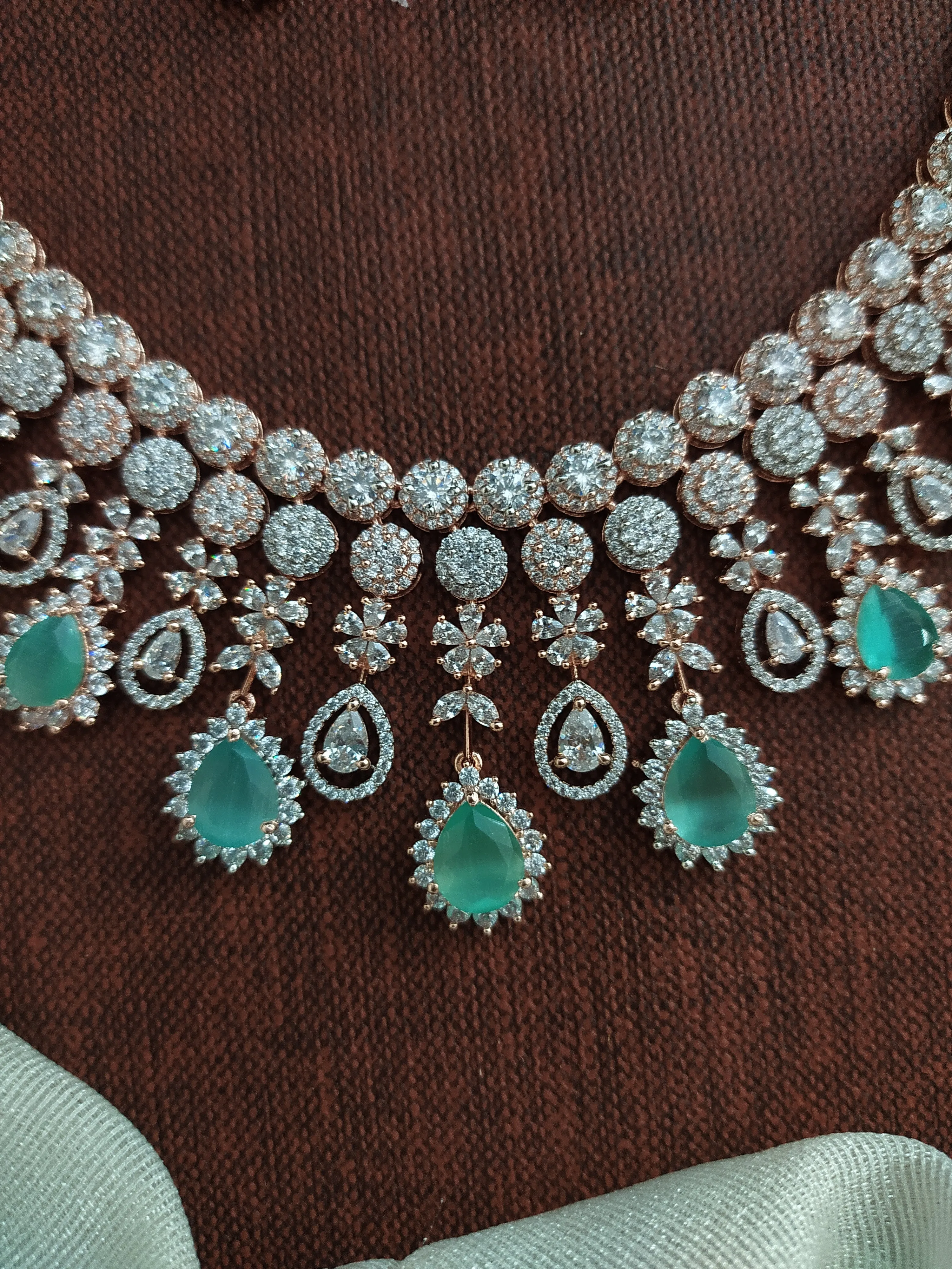 Elegance in Pastels: Rose-Gold Diamond Look Zircon Necklace Set