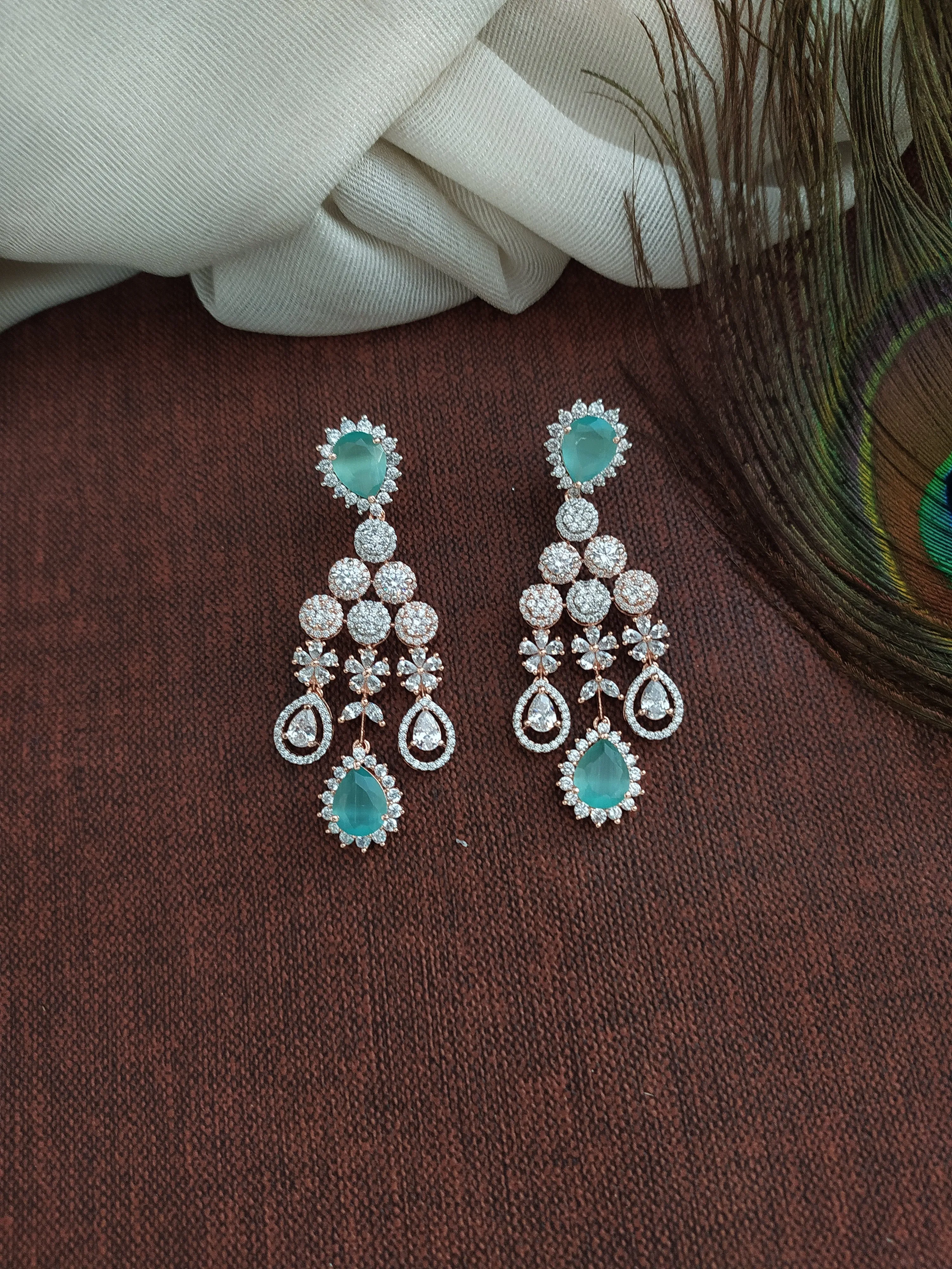 Elegance in Pastels: Rose-Gold Diamond Look Zircon Necklace Set