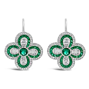 Emerald & Diamond Clover Shaped Earrings
