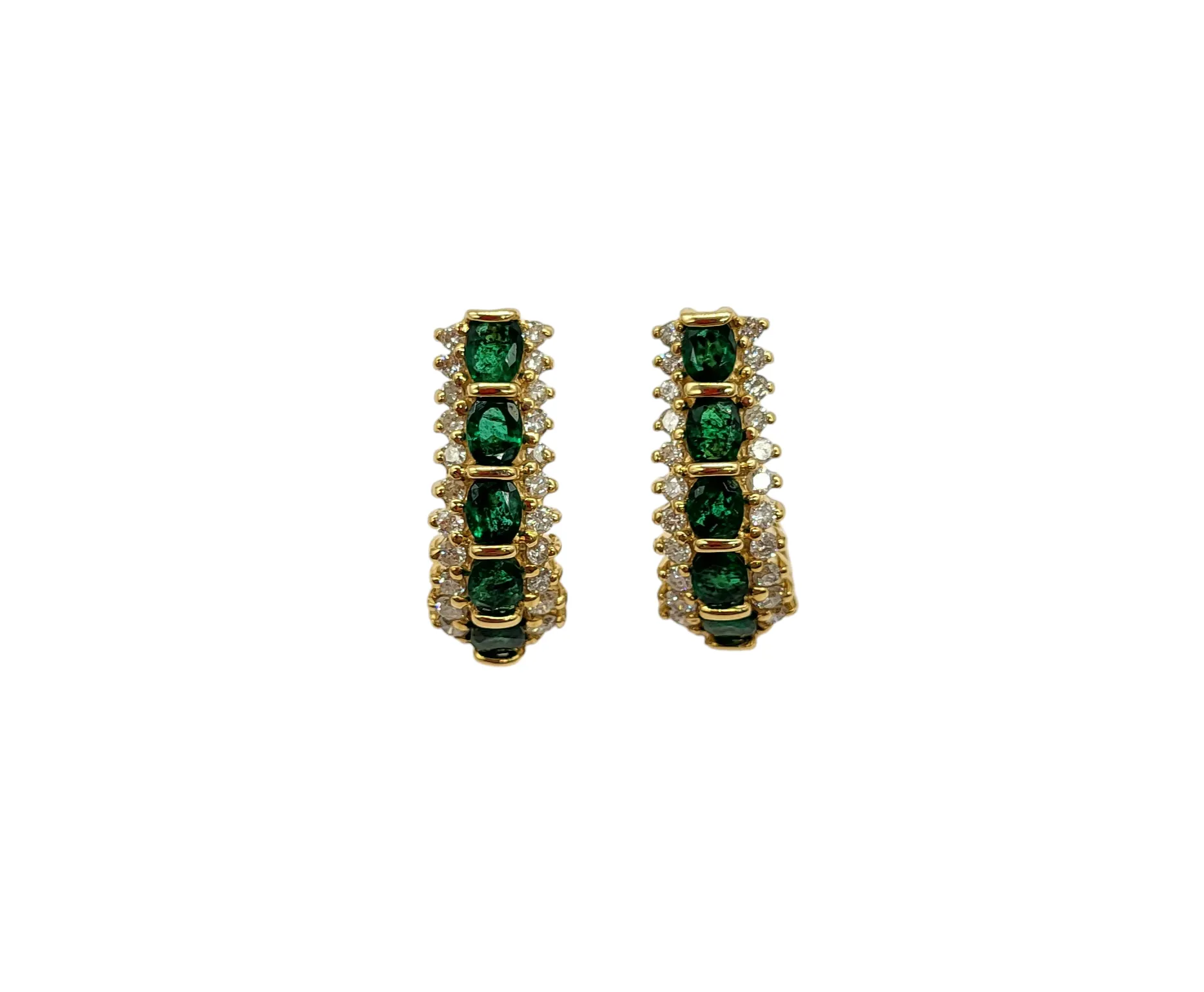 Emerald and Diamond 6 Bar Earrings
