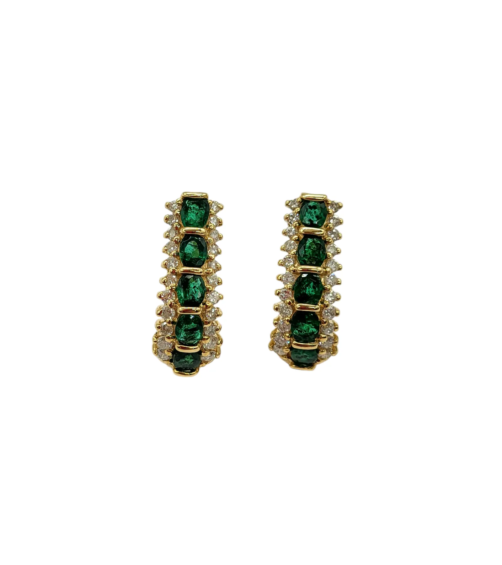 Emerald and Diamond 6 Bar Earrings