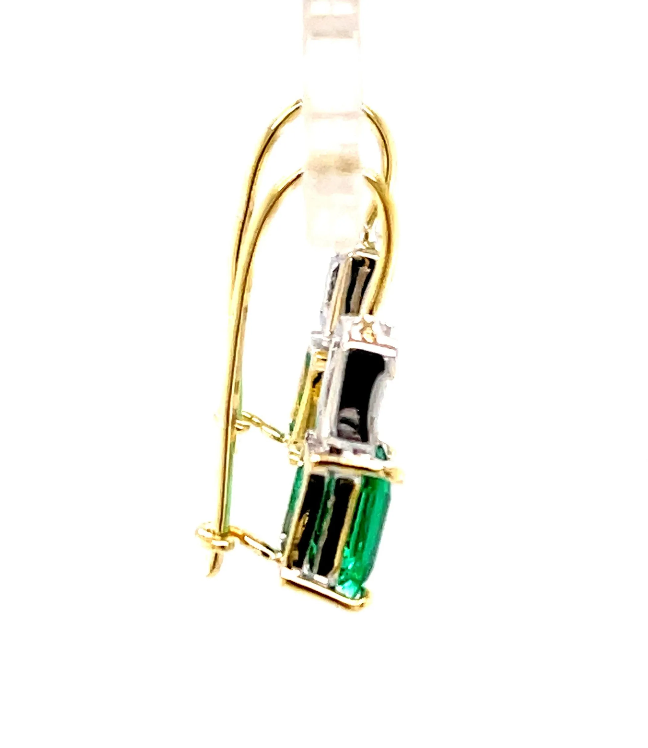 Emerald and Diamond Drop Earrings in 18k White and Yellow Gold, 1.39 Carats
