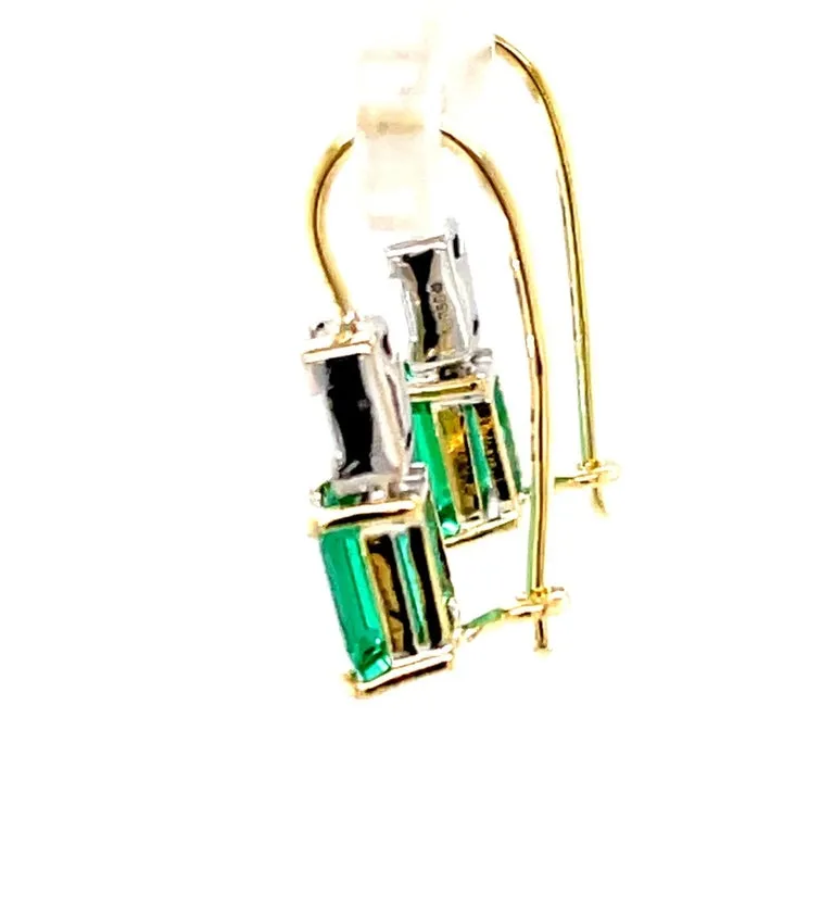 Emerald and Diamond Drop Earrings in 18k White and Yellow Gold, 1.39 Carats
