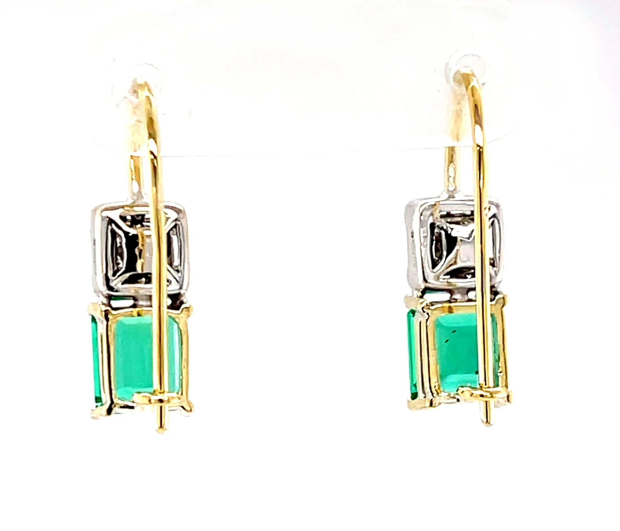 Emerald and Diamond Drop Earrings in 18k White and Yellow Gold, 1.39 Carats