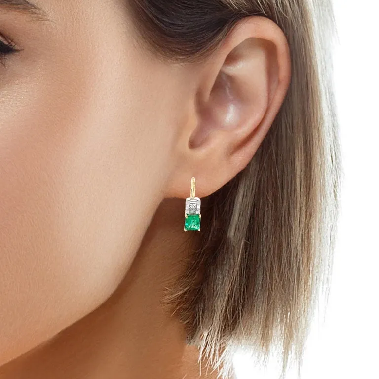 Emerald and Diamond Drop Earrings in 18k White and Yellow Gold, 1.39 Carats