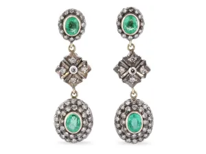 Emerald and Diamond Earrings in Silver over 18K Gold