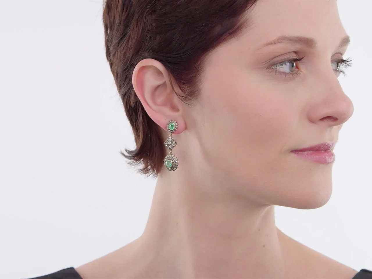 Emerald and Diamond Earrings in Silver over 18K Gold