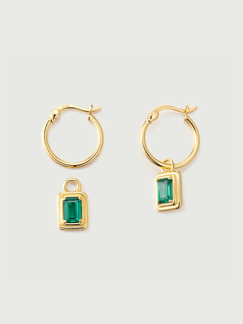 Emerald Cut Lab Grown Emerald Hoop Earrings