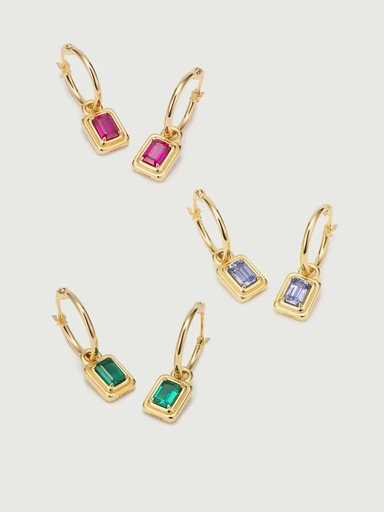 Emerald Cut Lab Grown Emerald Hoop Earrings