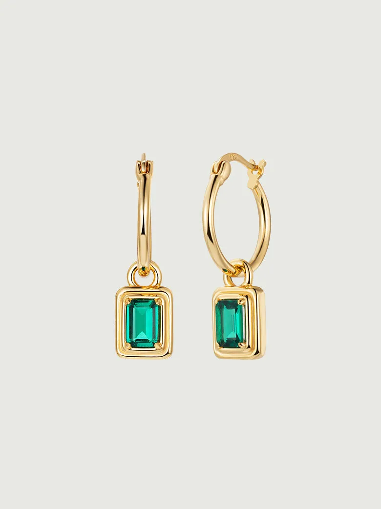 Emerald Cut Lab Grown Emerald Hoop Earrings