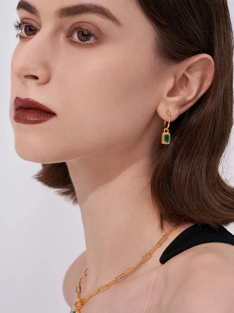 Emerald Cut Lab Grown Emerald Hoop Earrings