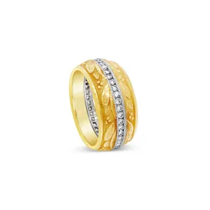 Engraved Wide Diamond Wedding Band