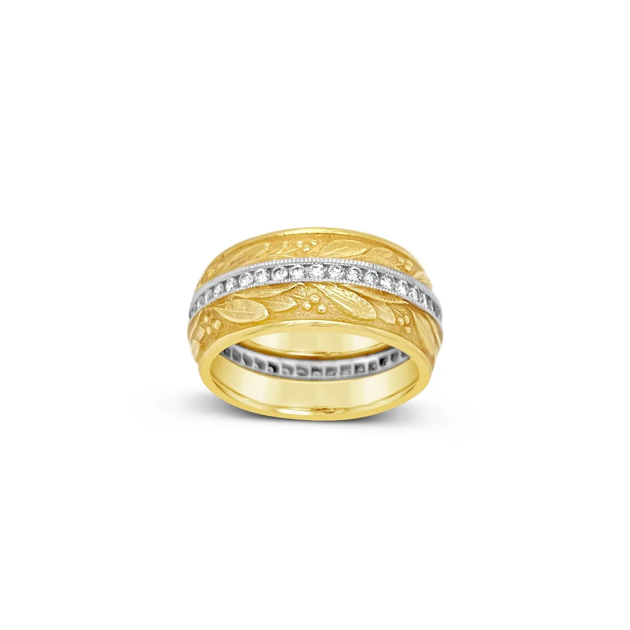 Engraved Wide Diamond Wedding Band