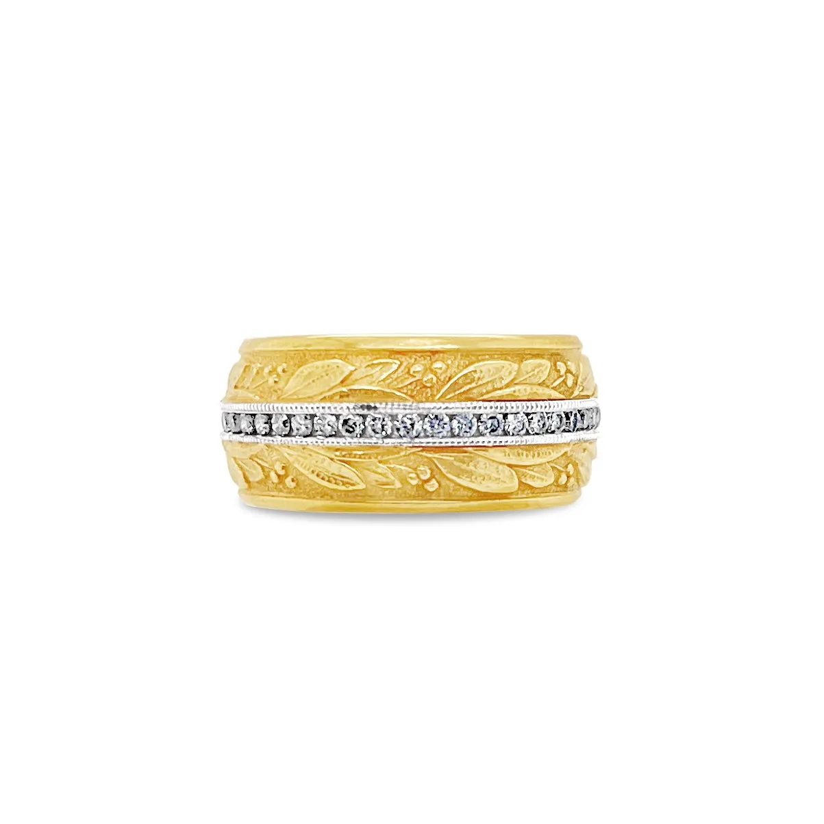 Engraved Wide Diamond Wedding Band