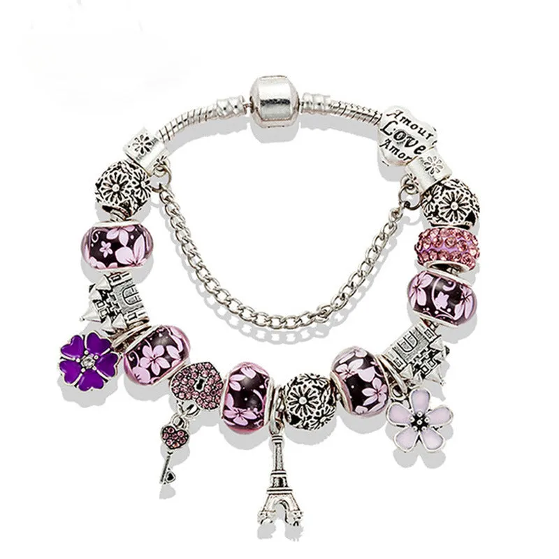 Fashion Crystal String Beads Bracelet Eiffel Tower Pendant Bracelet