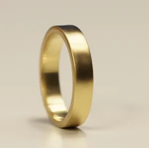 Flat Gold Rustic Wedding Ring Band - 4mm