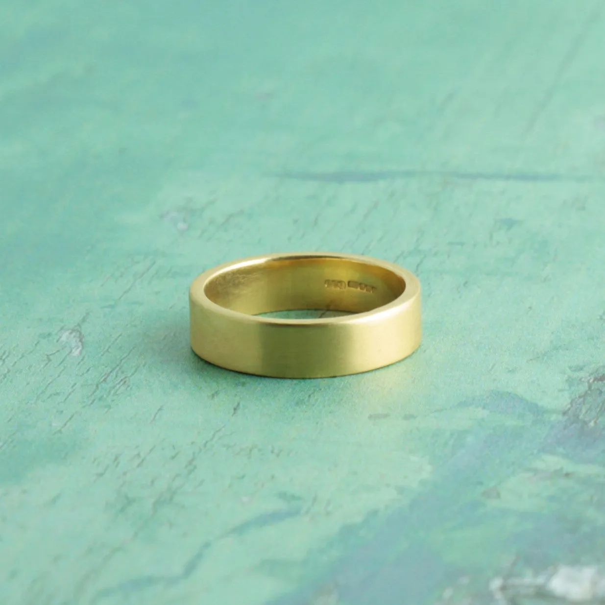 Flat Gold Rustic Wedding Ring Band - 4mm