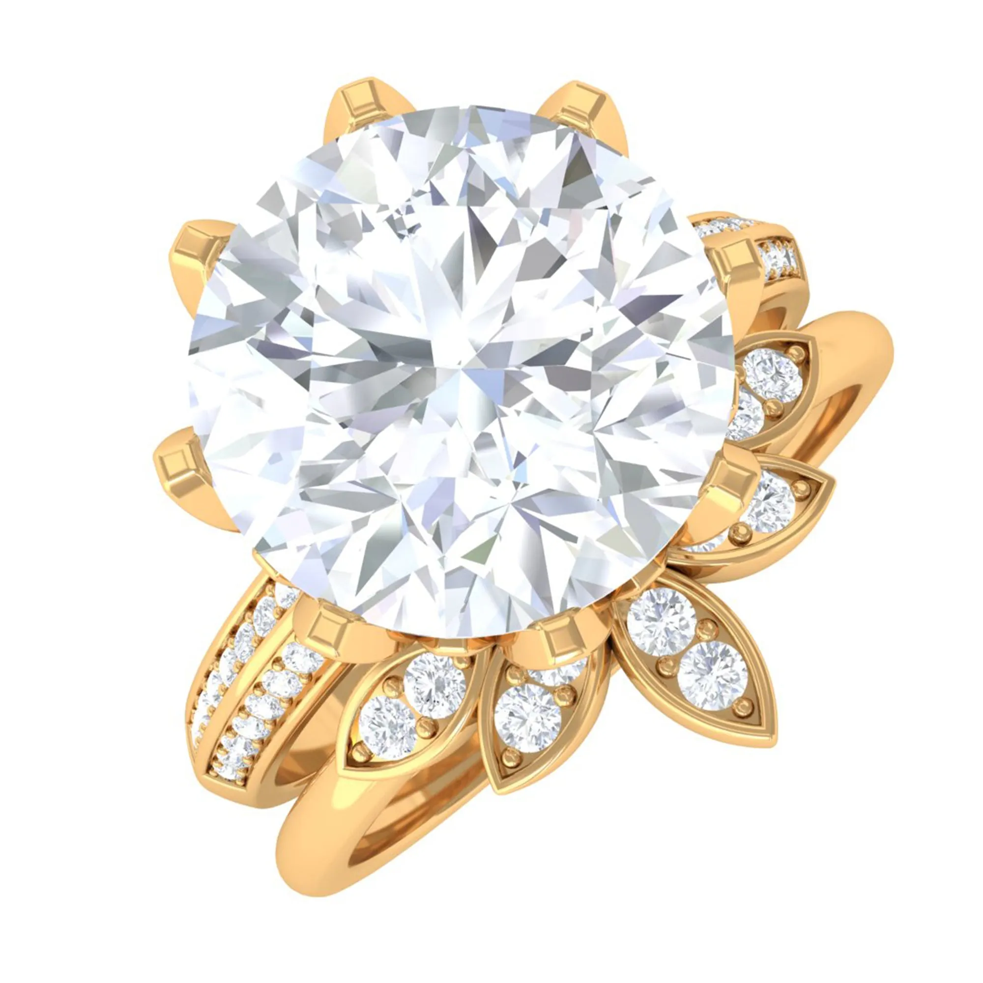 Floral Inspired Certified Moissanite Solitaire Engagement Ring Set