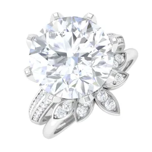 Floral Inspired Certified Moissanite Solitaire Engagement Ring Set